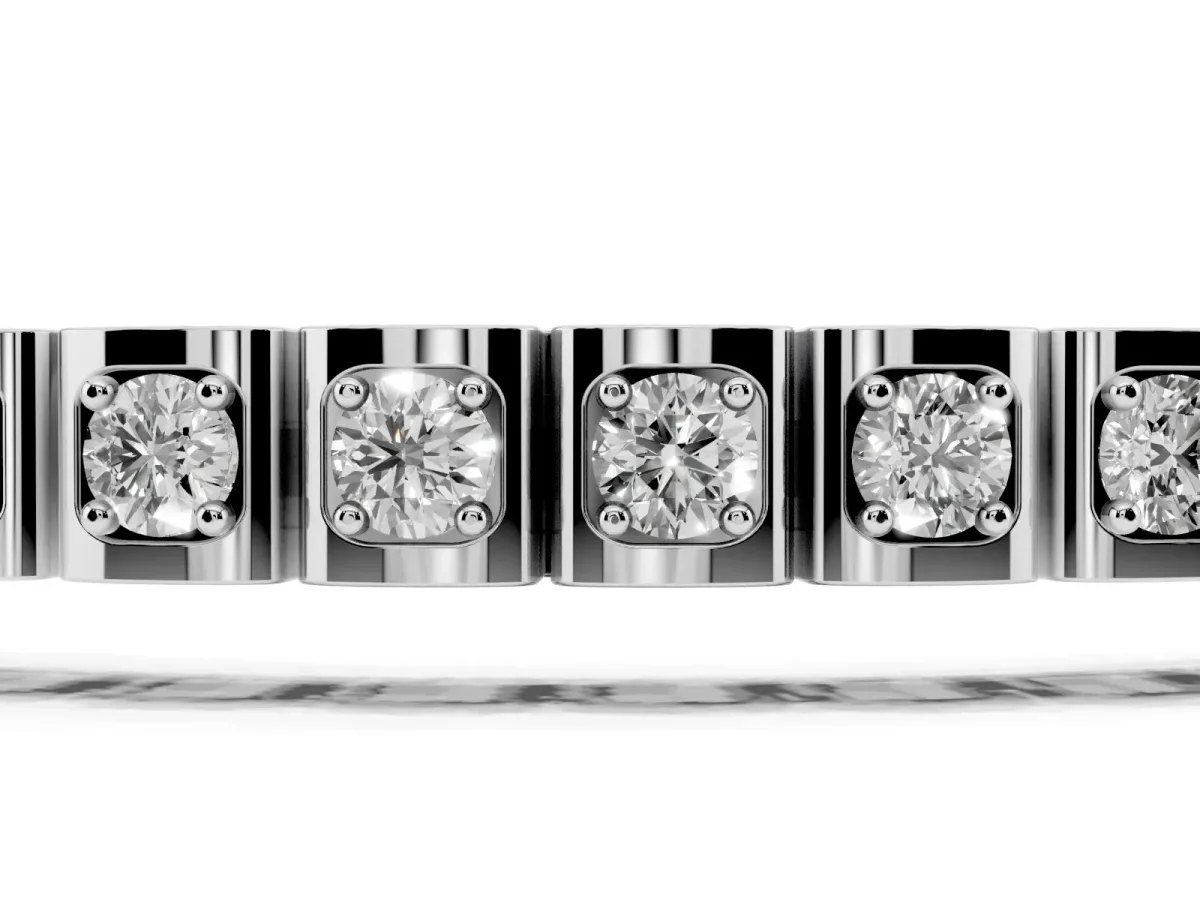 Square Channel Set Round Diamond Tennis Bracelet Silver