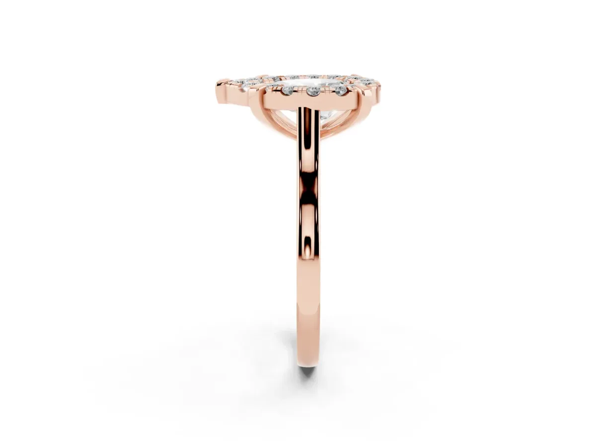 Pear Cut Diamond Cluster Halo Solitaire with Four-Prong Setting Rose gold