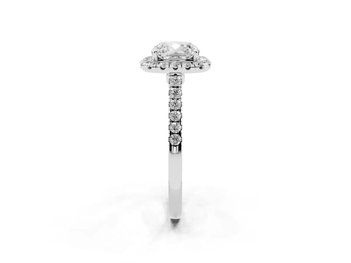 Cushion Cut Halo Pave Diamond Engagement Ring with Four-Prong Setting Silver