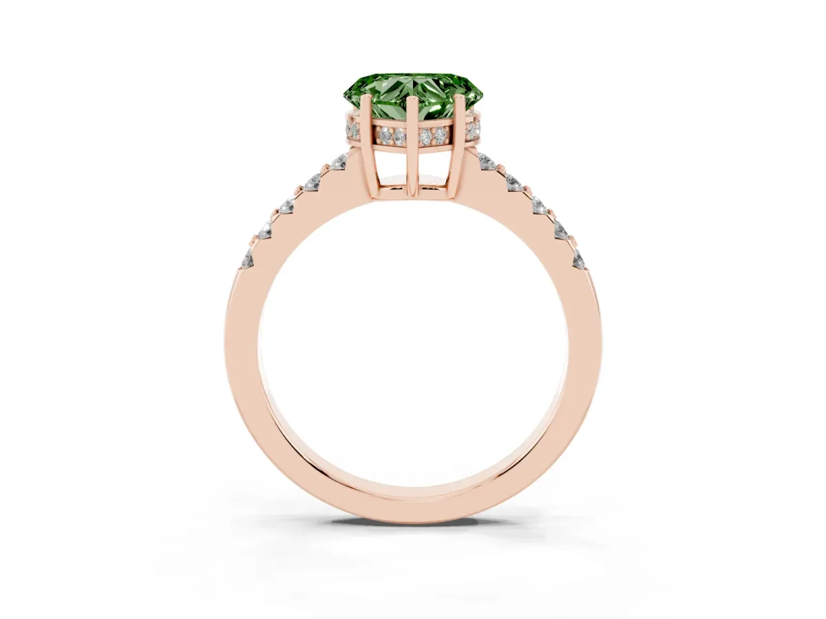 Fancy Green Heart Cut Solitaire Diamond Engagement Ring with Pavé Band and Six-Prong Setting Rose gold