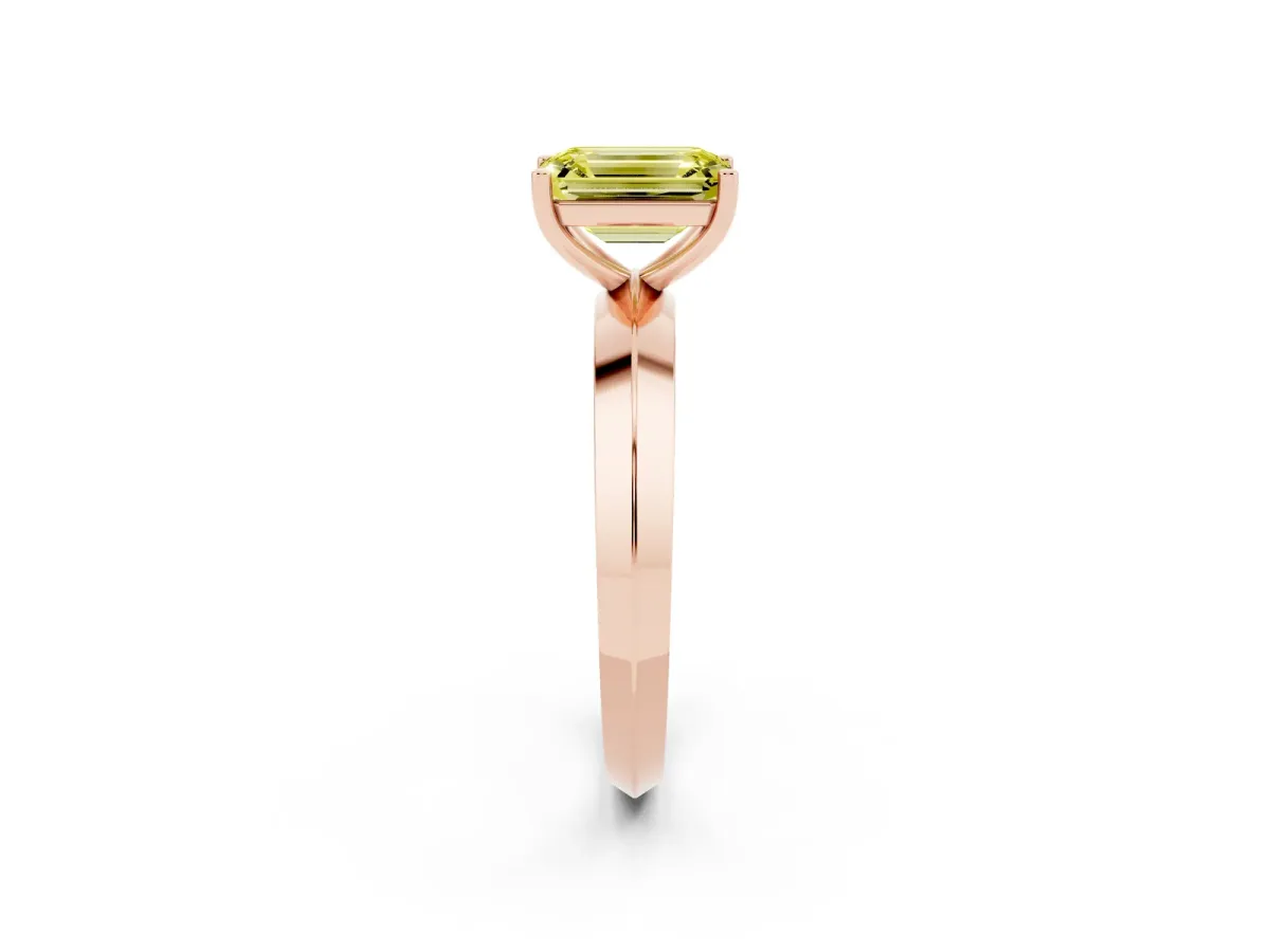 Fancy Yellow Emerald Cut Cut Solitaire Engagement Ring with Flat Band and Four-Prong Setting Rose gold