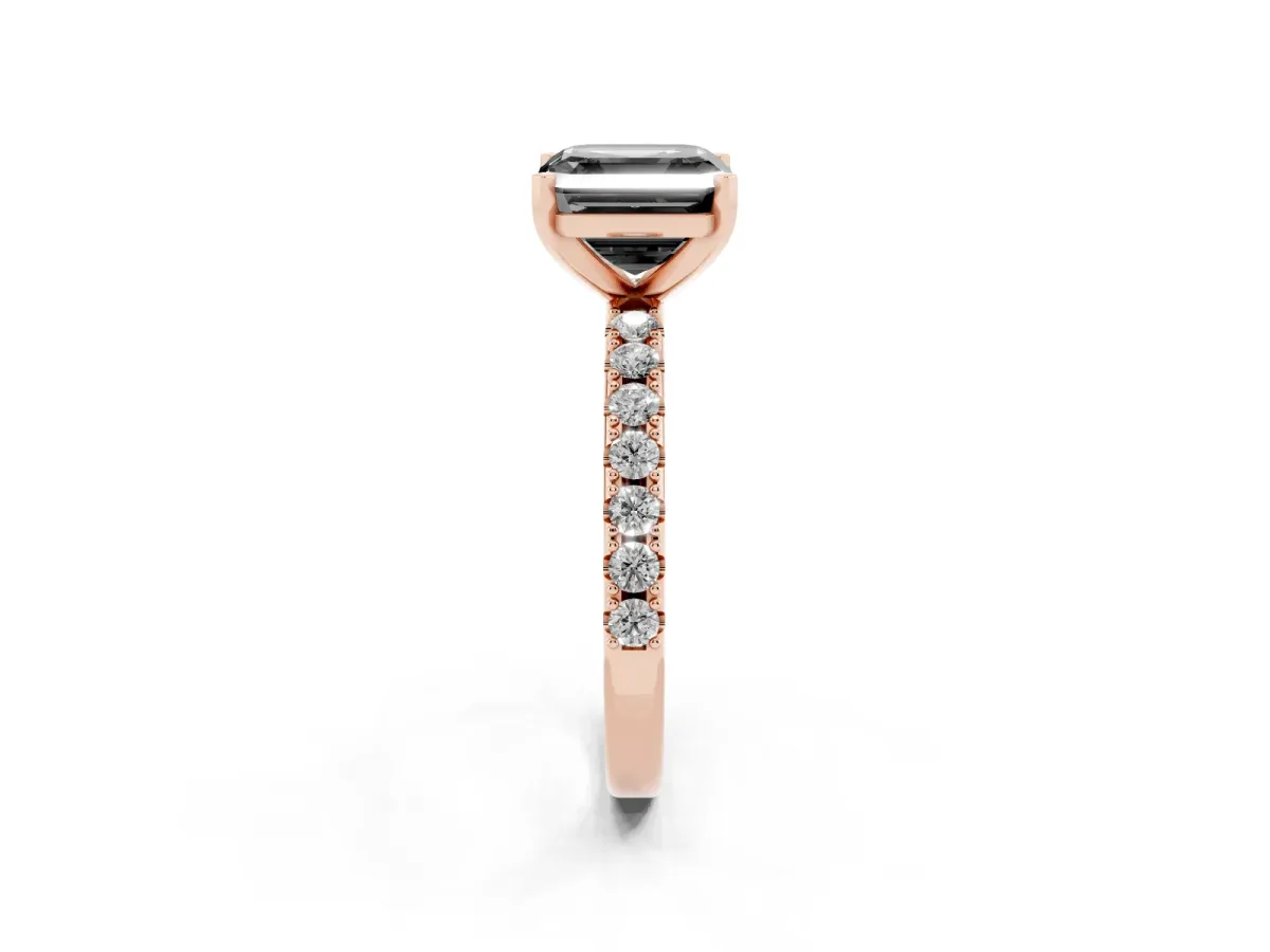 Fancy Black Asscher Cut Diamond Solitaire Pavé Band with Four-Prong Setting Rose gold
