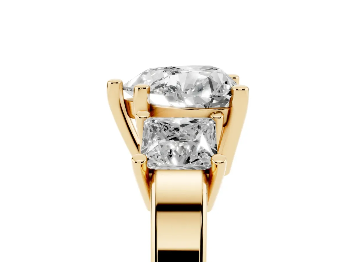 Three-Stone Heart Cut Cut Solitaire Ring with Prong Setting Yellow gold