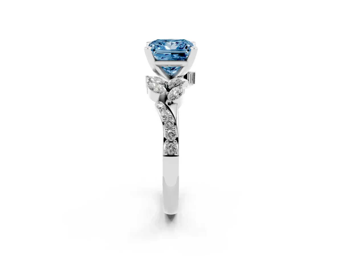 Fancy Blue Princess Cut Solitaire Marquise Twist Band with Six-Prong Setting Silver