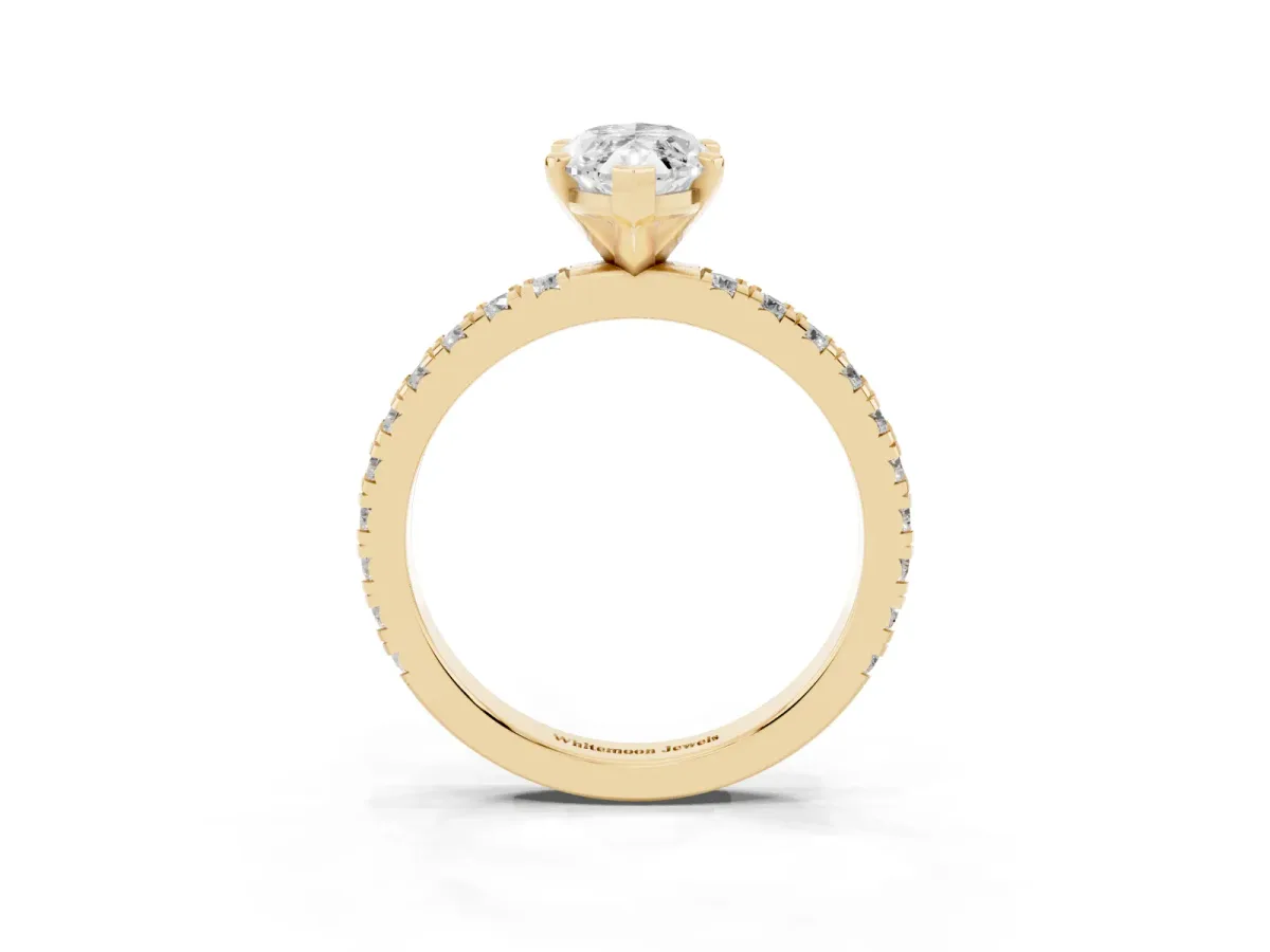 Marquise Cut Diamond Pavé Band Solitaire with Four-Prong Setting Yellow gold