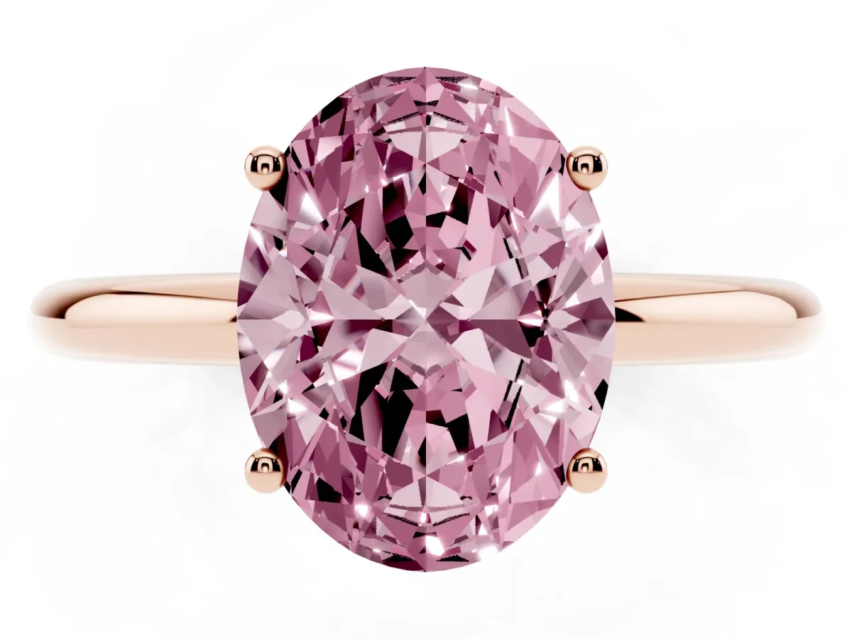 Fancy Pink Oval Cut Cut Solitaire Engagement Ring with Four-Prong Setting and Classic Band Rose gold