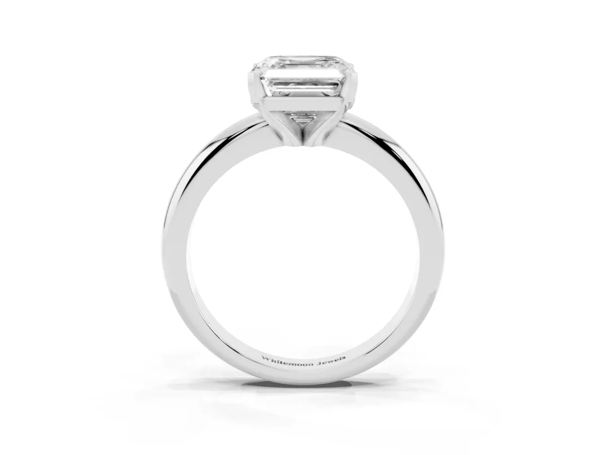 Asscher Cut Diamond Solitaire Engagement Ring with Round Band and Four-Prong Setting Silver