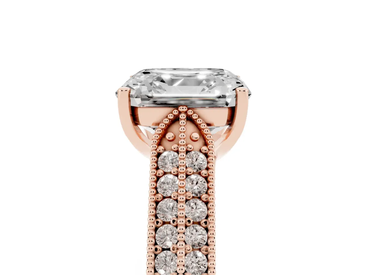 Asscher Cut Cut Pave Split Shank Engagement Ring with Four-Prong Setting Rose gold