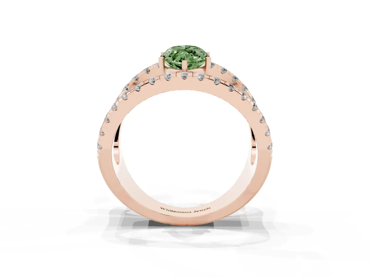 Fancy Green Marquise Cut Solitaire Split Shank Pave Diamond Ring Rose gold