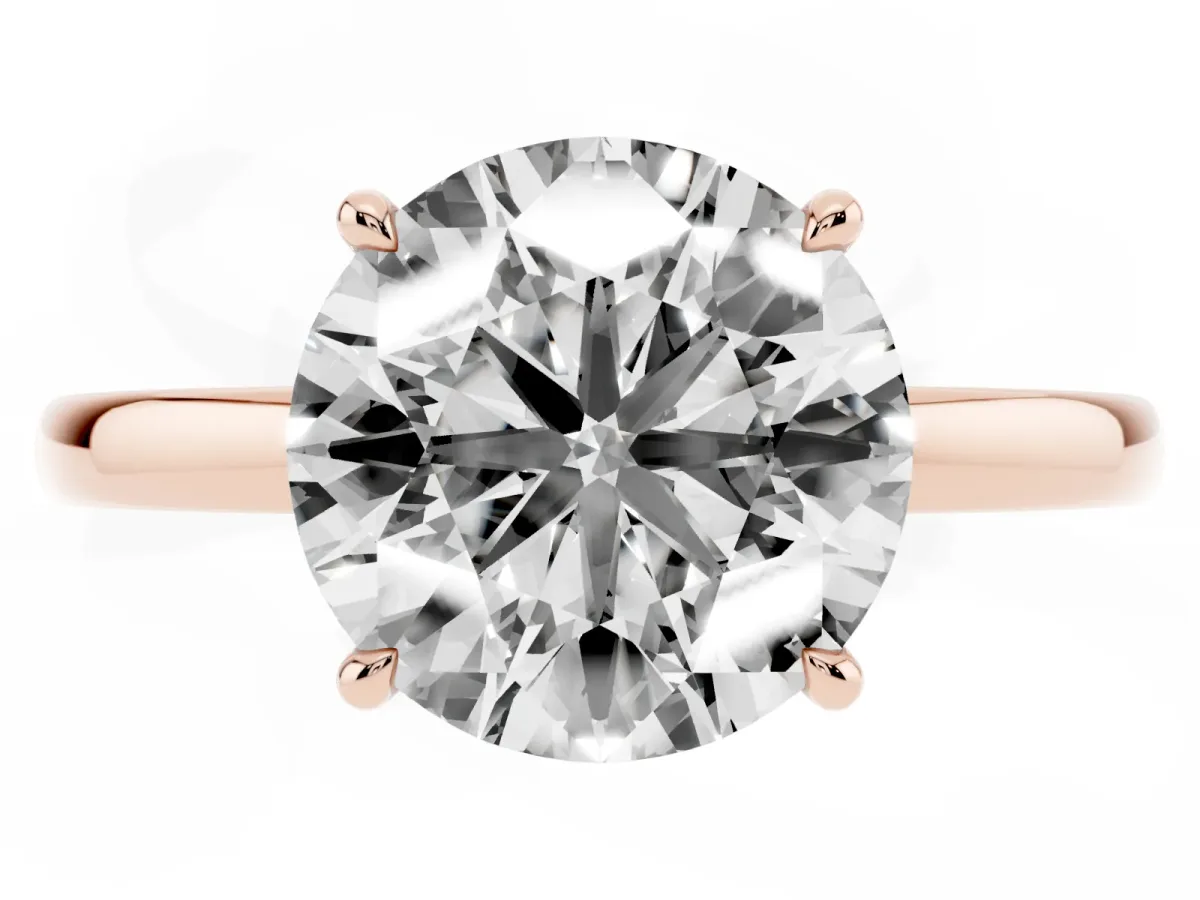 Round Cut Solitaire Engagement Ring with Cathedral Band and Four-Prong Setting Rose gold