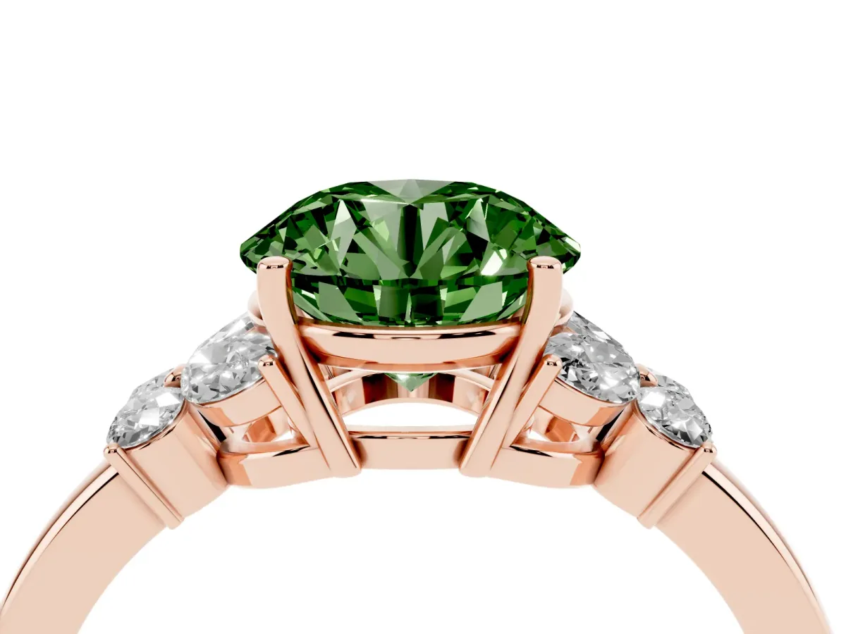 Fancy Green Round Cut Cut Solitaire Floral Diamond Ring with Four-Prong Setting Rose gold