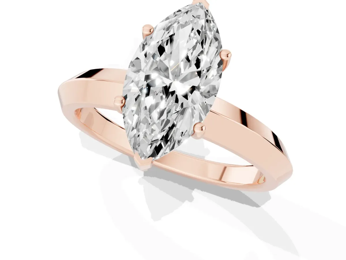 Marquise Cut Cut Solitaire Engagement Ring with Flat Band and Four-Prong Setting Rose gold