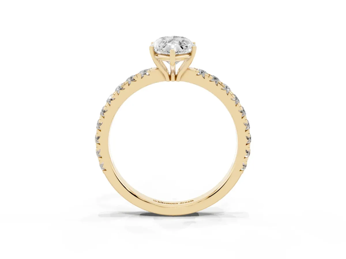 Marquise Cut Diamond Pavé Solitaire Engagement Ring with Four-Prong Setting Yellow gold