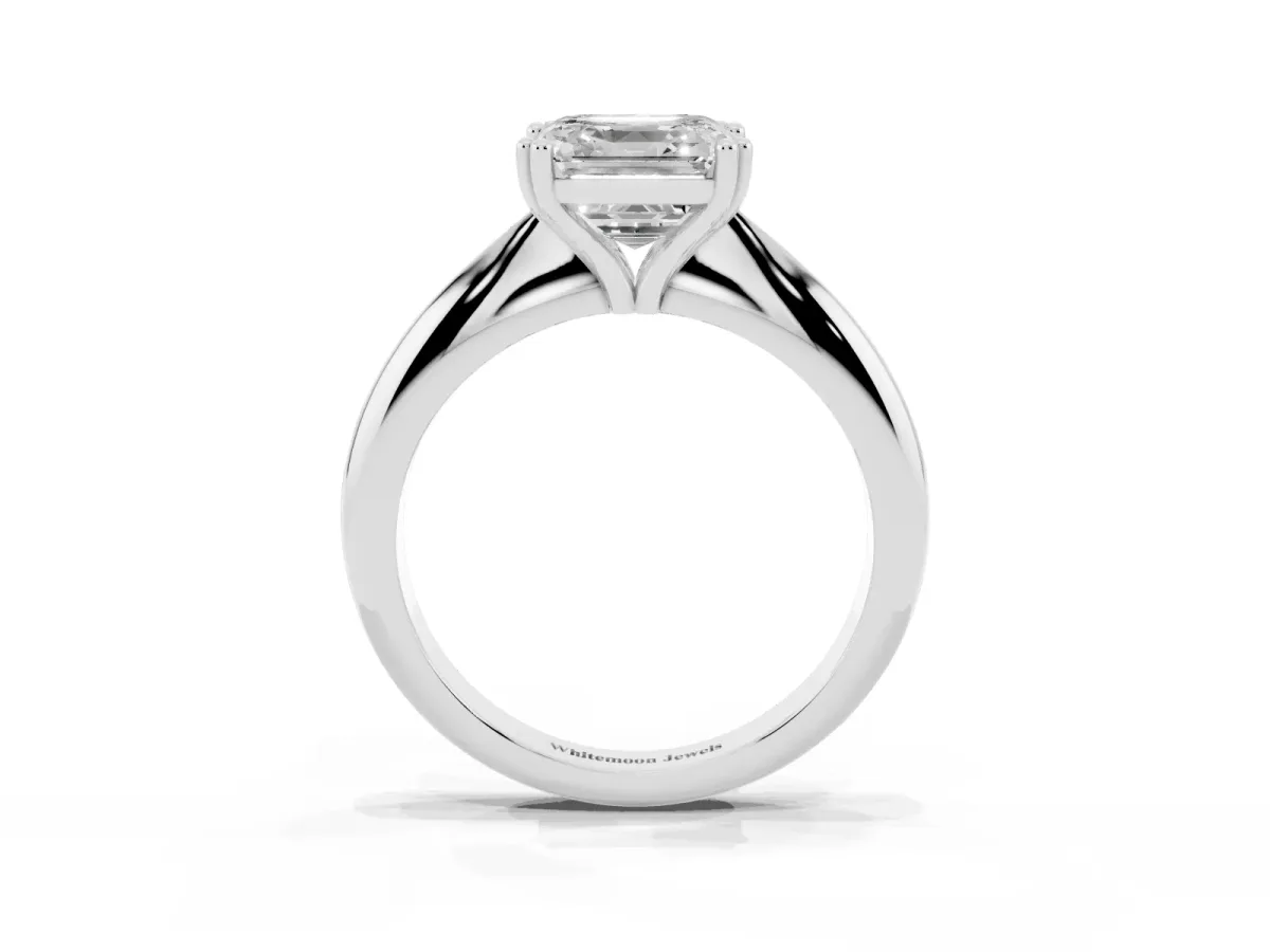 Asscher Cut Cut Solitaire Engagement Ring with Tapered Band and Four-Prong Setting White gold