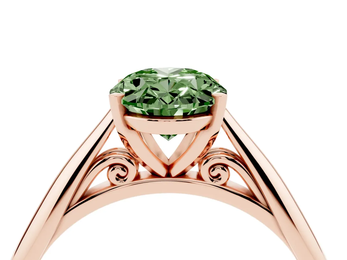 Fancy Green Oval Cut Diamond Solitaire Engagement Ring with Cathedral Setting and Four-Prong Mount Rose gold