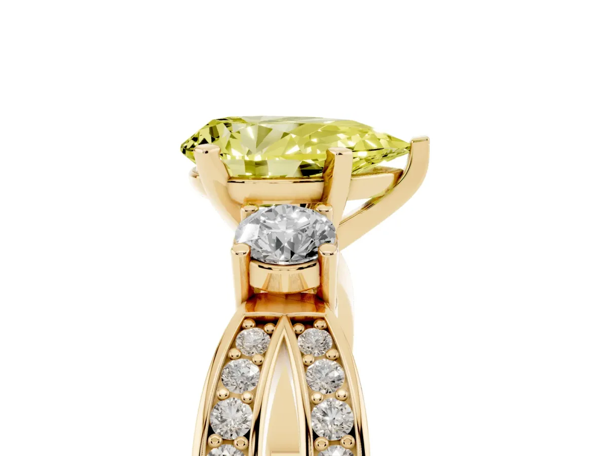 Fancy Yellow Three-Stone Pear Cut Cut Diamond Twist Band with Prong Setting Yellow gold