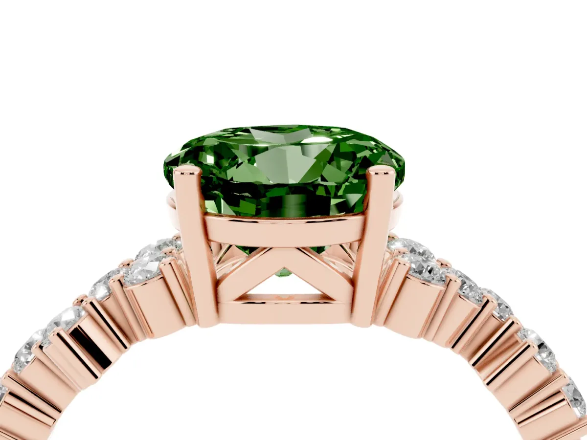 Fancy Green Round Cut Diamond Scattered Round Accent Ring with Prong Setting Rose gold