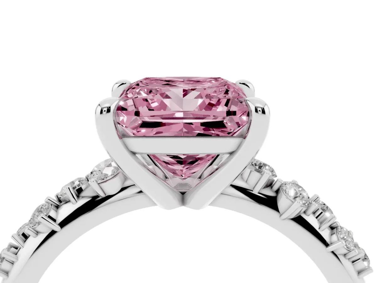 Fancy Pink Princess Cut Cut Diamond Vine Band with Four-Prong Setting Silver