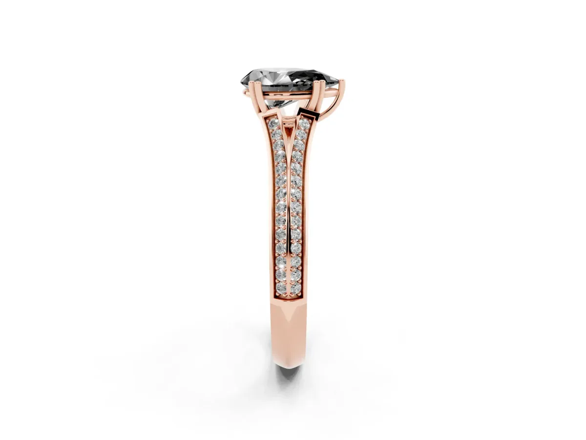 Fancy Black Pear Cut Diamond Split Shank Engagement Ring with Pavé Band Rose gold