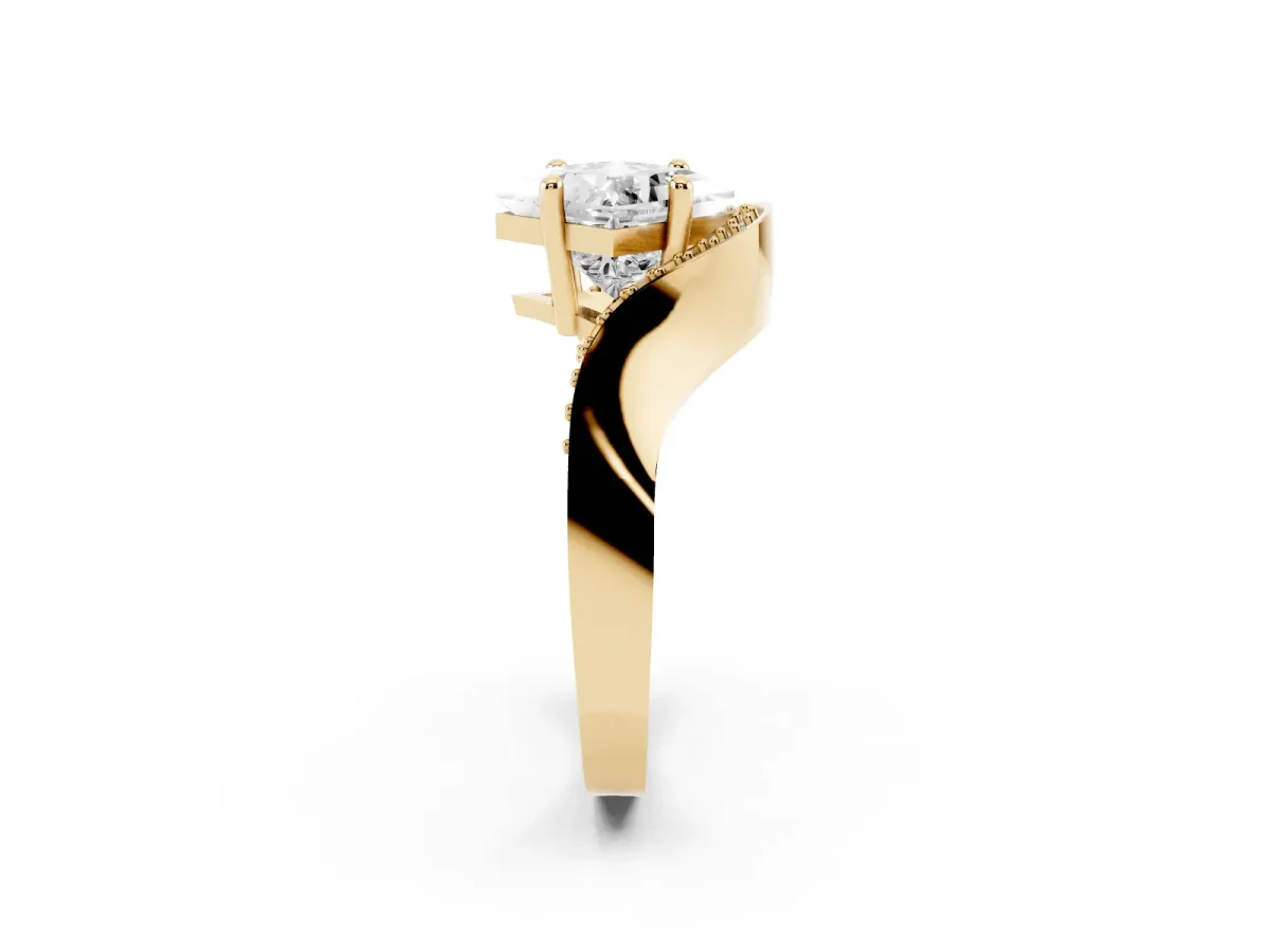 Princess Cut Solitaire Diamond Engagement Ring with Pave Band and Four-Prong Setting Yellow gold