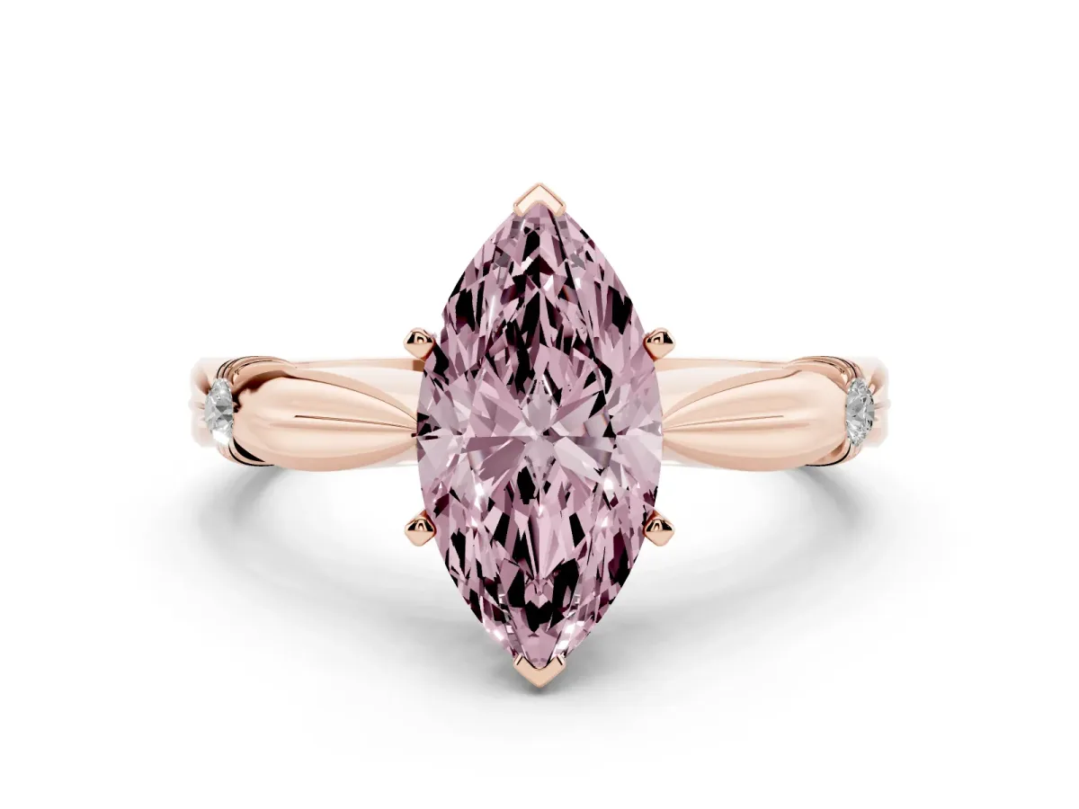 Fancy Pink Marquise Cut Solitaire Diamond Twisted Band with Four-Prong Setting Rose gold