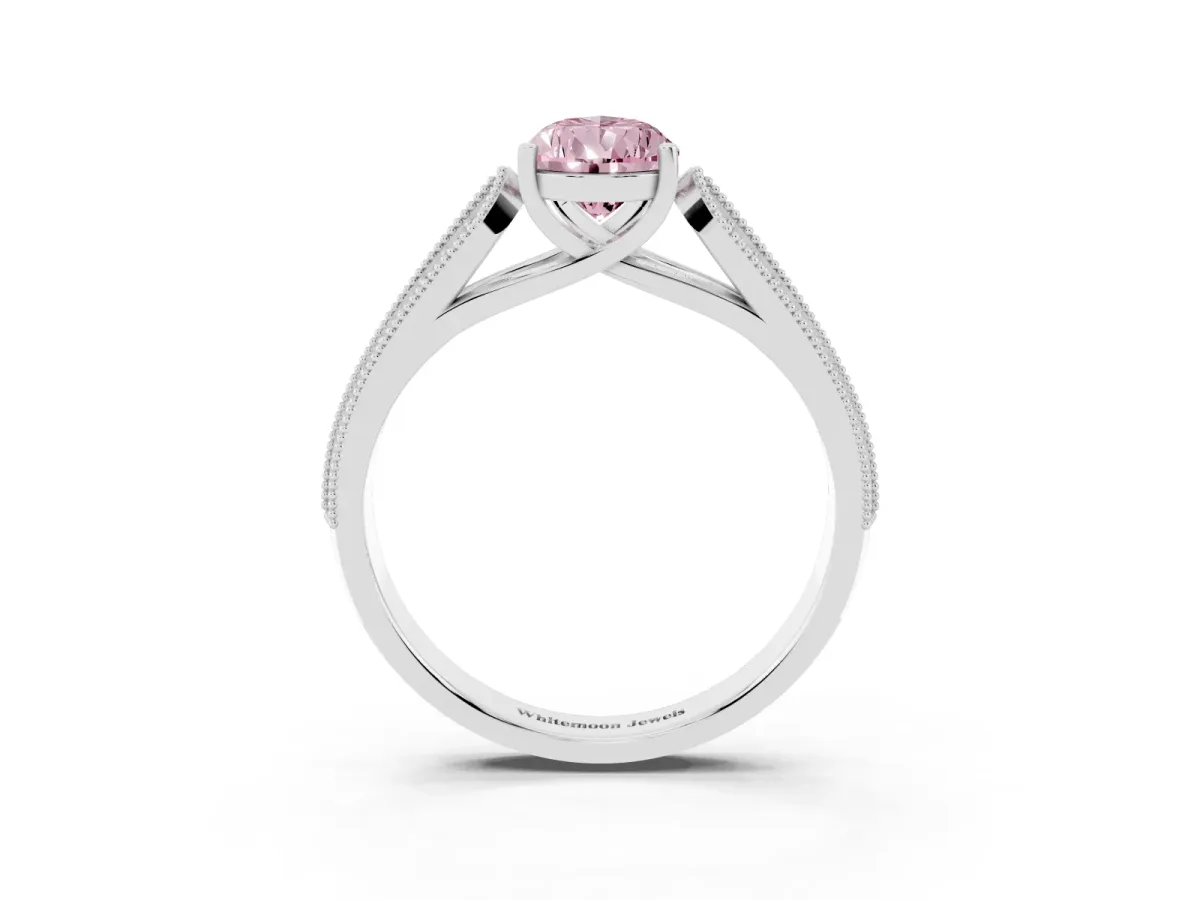 Fancy Pink Pear Cut Cut Pave Split Shank Engagement Ring with Four-Prong Setting White gold
