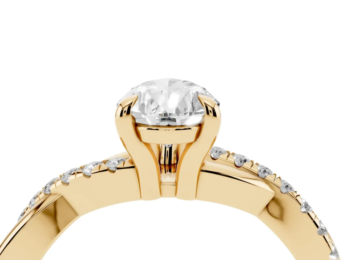 Pear Cut Cut Diamond Twist Band Solitaire with Prong Setting Yellow gold