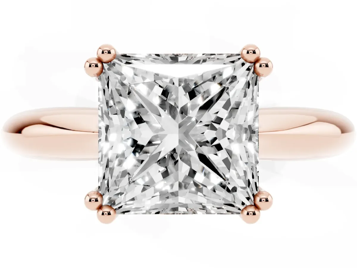 Princess Cut Cut Solitaire Engagement Ring with Tapered Band and Four-Prong Setting Rose gold