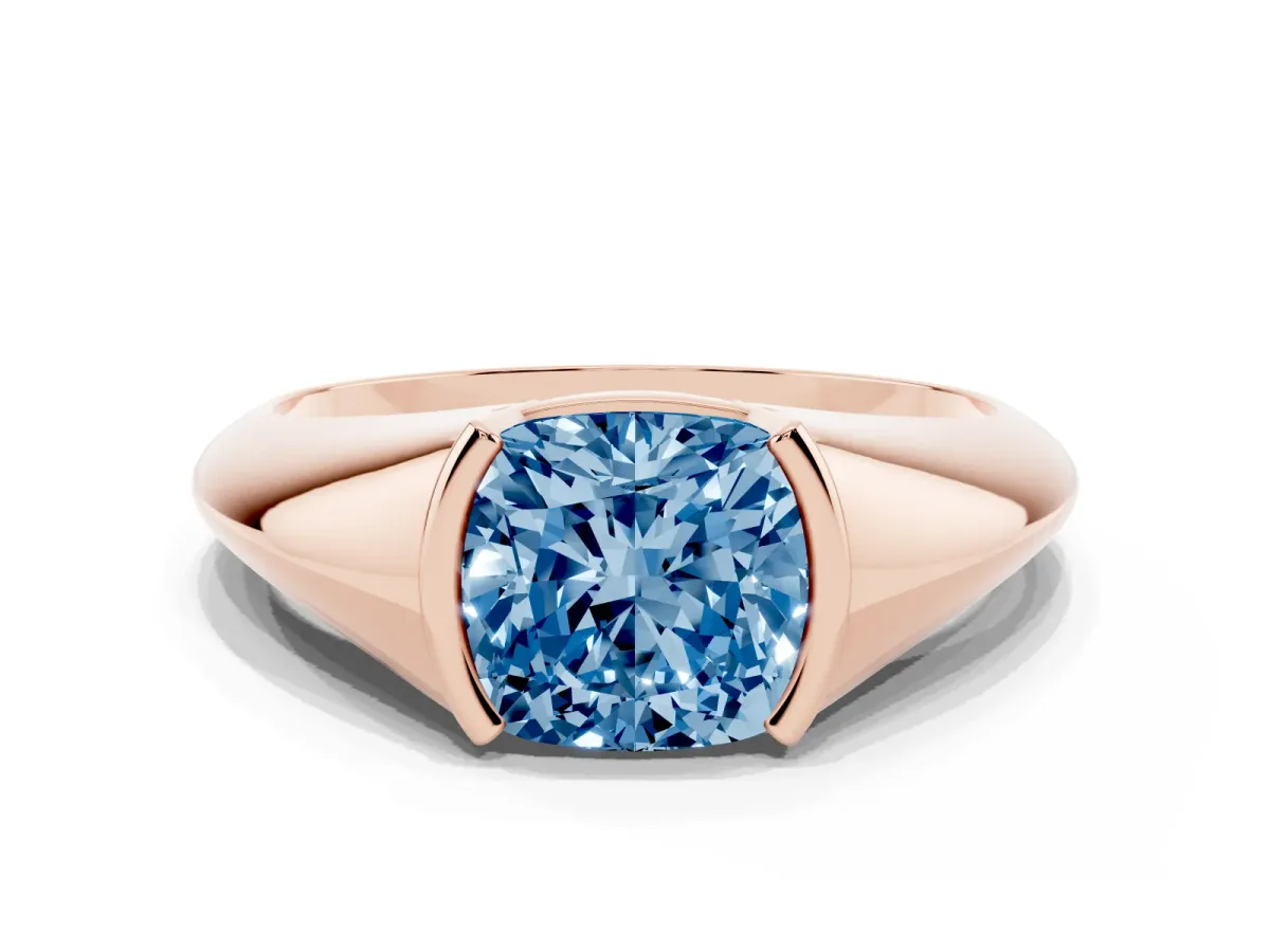 Fancy Blue Cushion Cut Solitaire Tension Set Diamond Ring Rose gold