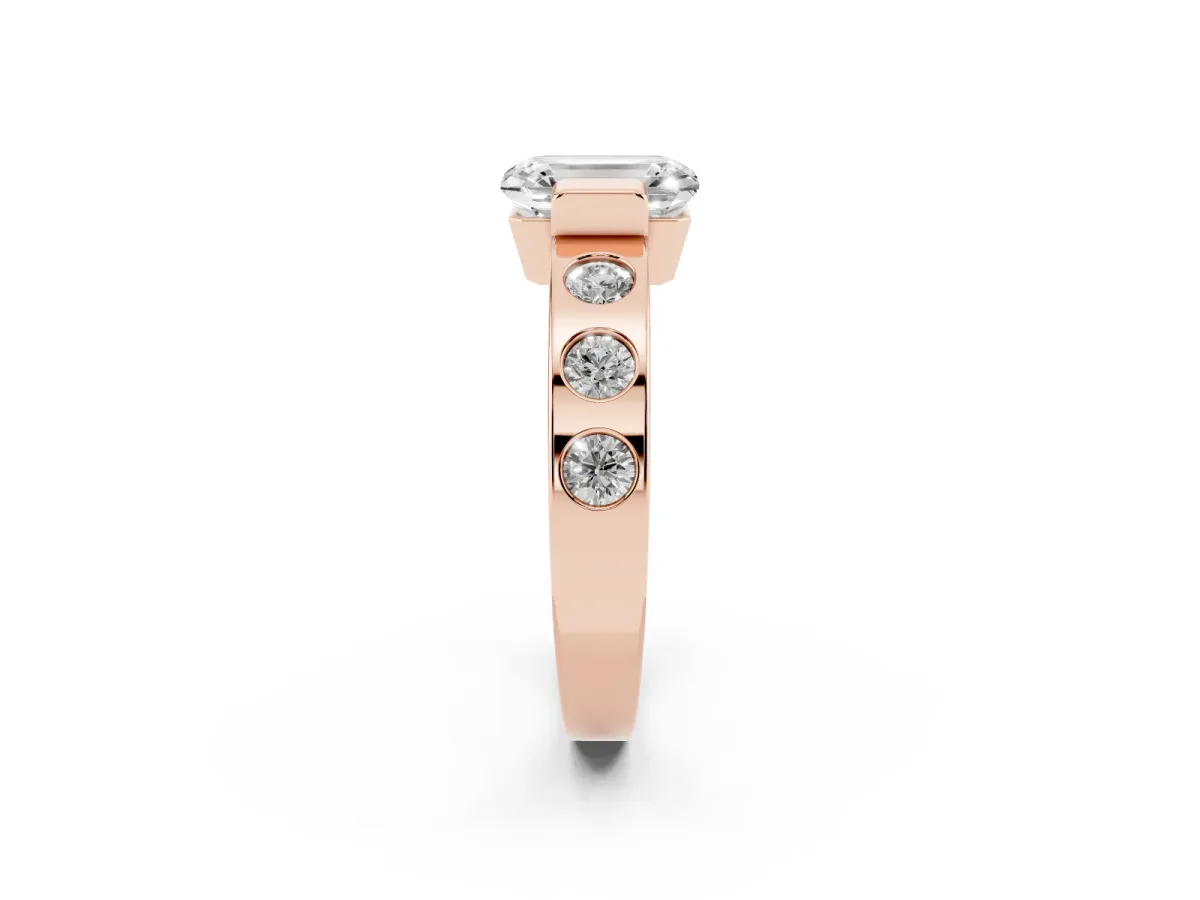 Emerald Cut Brilliant Channel-Set Diamond Ring with Bezel Prong Setting Rose gold