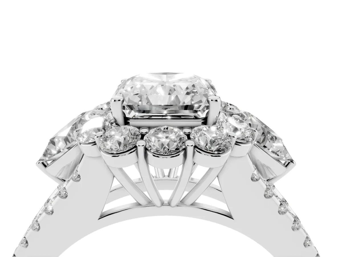 Radiant Cut Halo Split Shank Diamond Engagement Ring with Prong Setting Silver