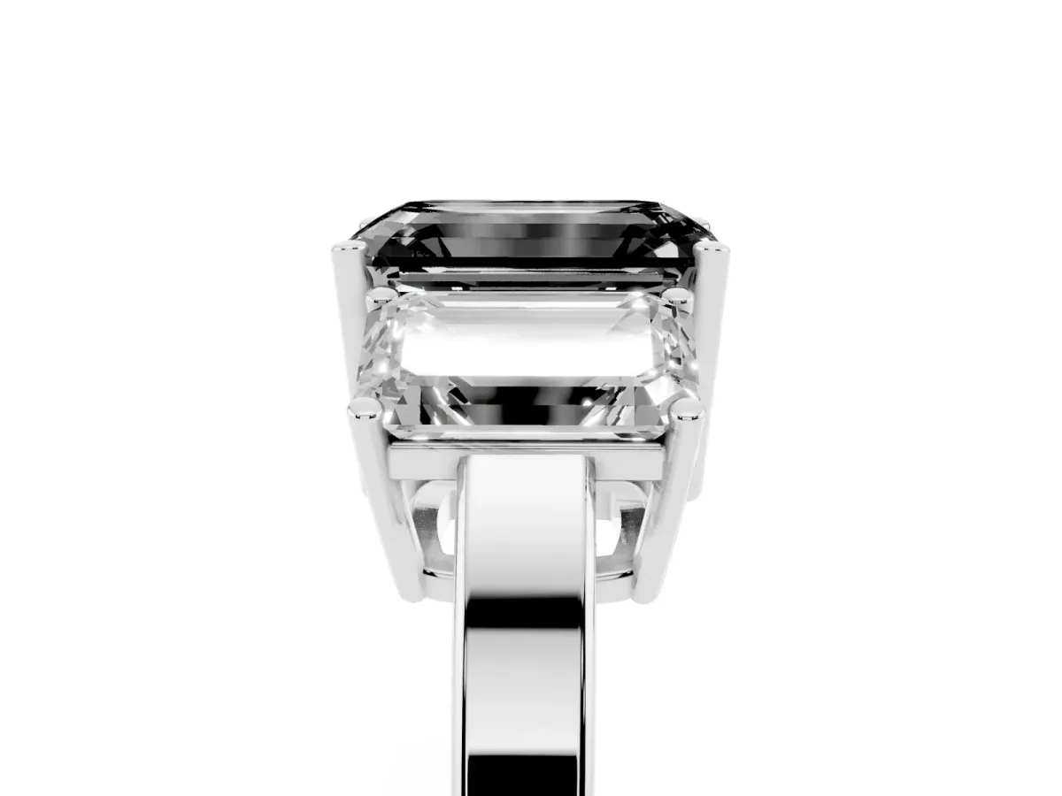 Fancy Black Three-Stone Emerald Cut Cut Diamond Engagement Ring with Flat Band and Four-Prong Setting Platinum