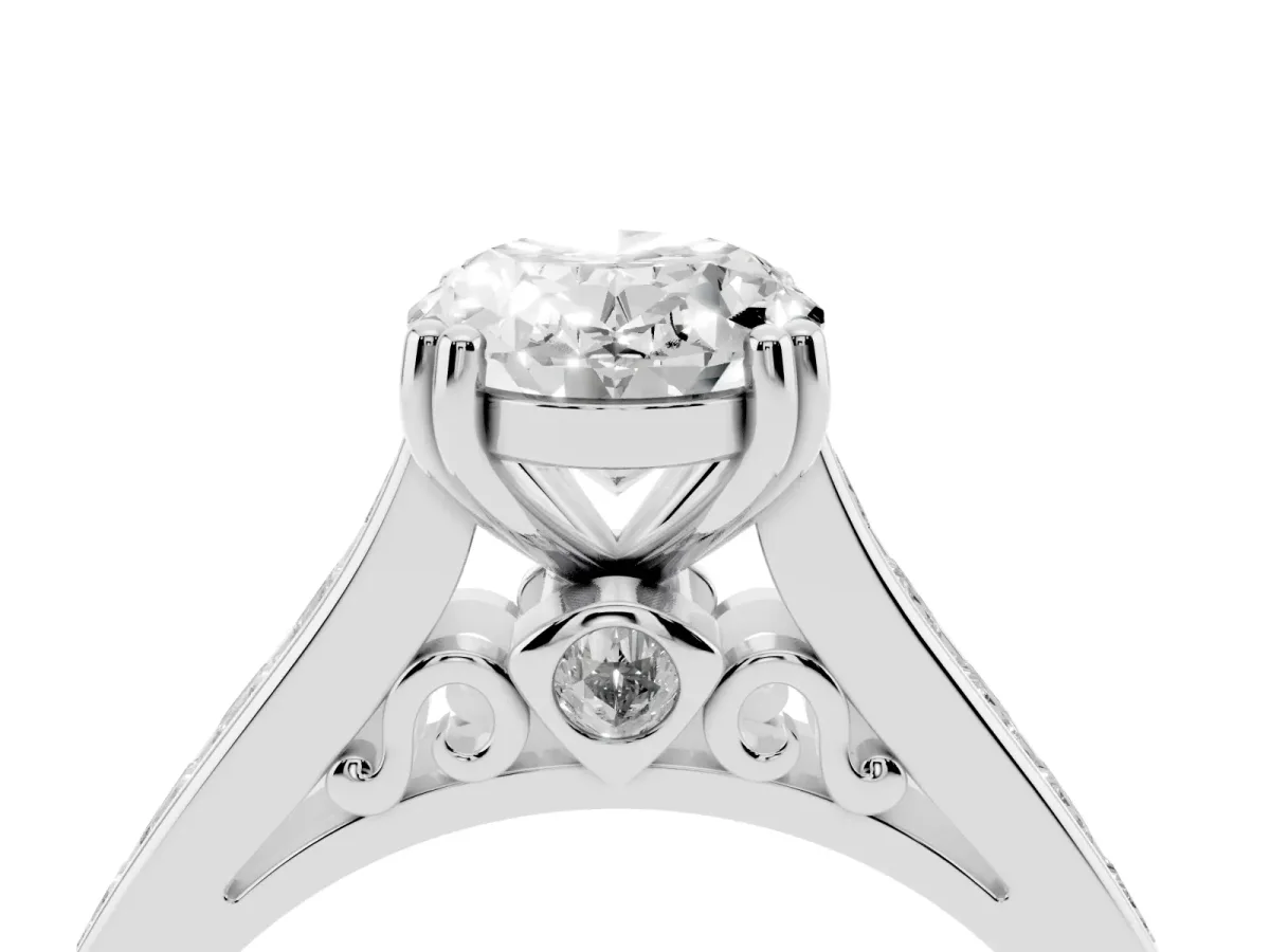 Oval Cut Cut Channel Set Solitaire Engagement Ring with Prong Setting Silver