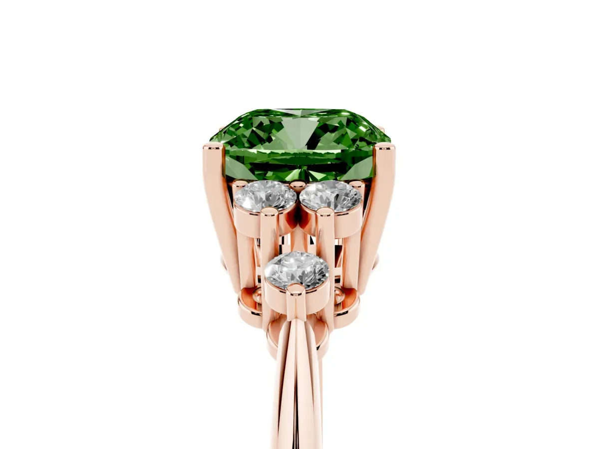 Fancy Green Cushion Cut Cut Diamond Cluster Ring with Solitaire Band and Four-Prong Setting Rose gold