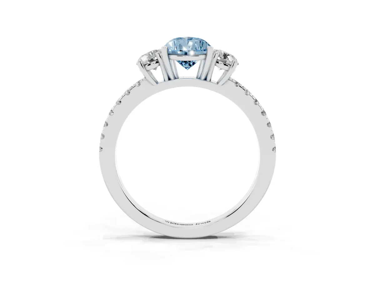 Fancy Blue Three-Stone Pear Cut Cut Diamond Pavé Band with Prong Setting Silver