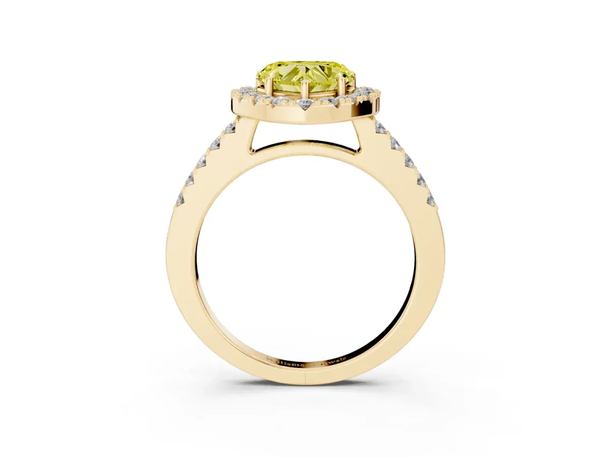 Fancy Yellow Heart Cut Halo Diamond Pavé Solitaire Ring Yellow gold