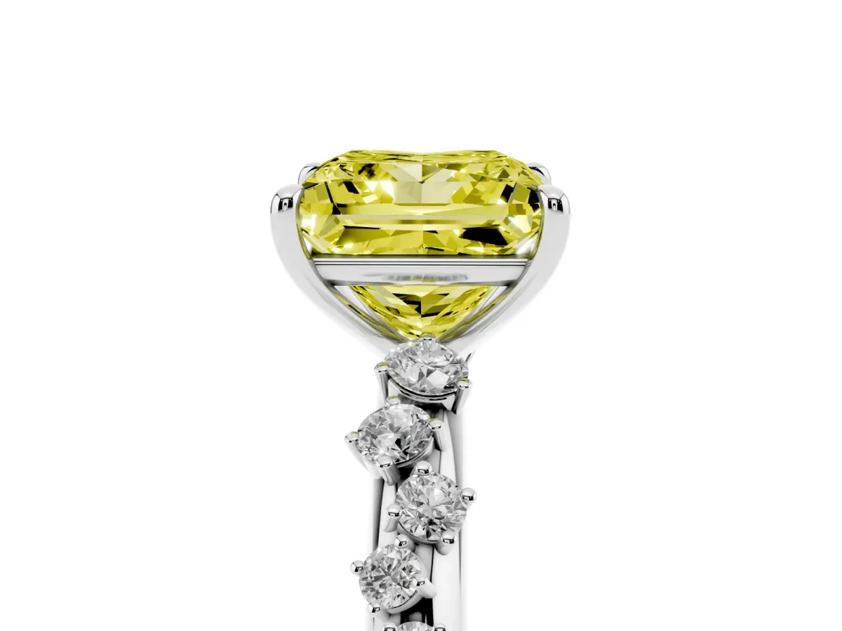 Fancy Yellow Princess Cut Diamond Cluster Prong-Set Solitaire Ring Silver