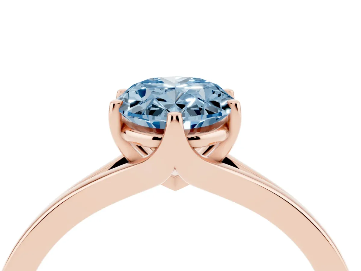 Fancy Blue Oval Cut Solitaire Diamond Ring with Six-Prong Setting and Tapered Band Rose gold