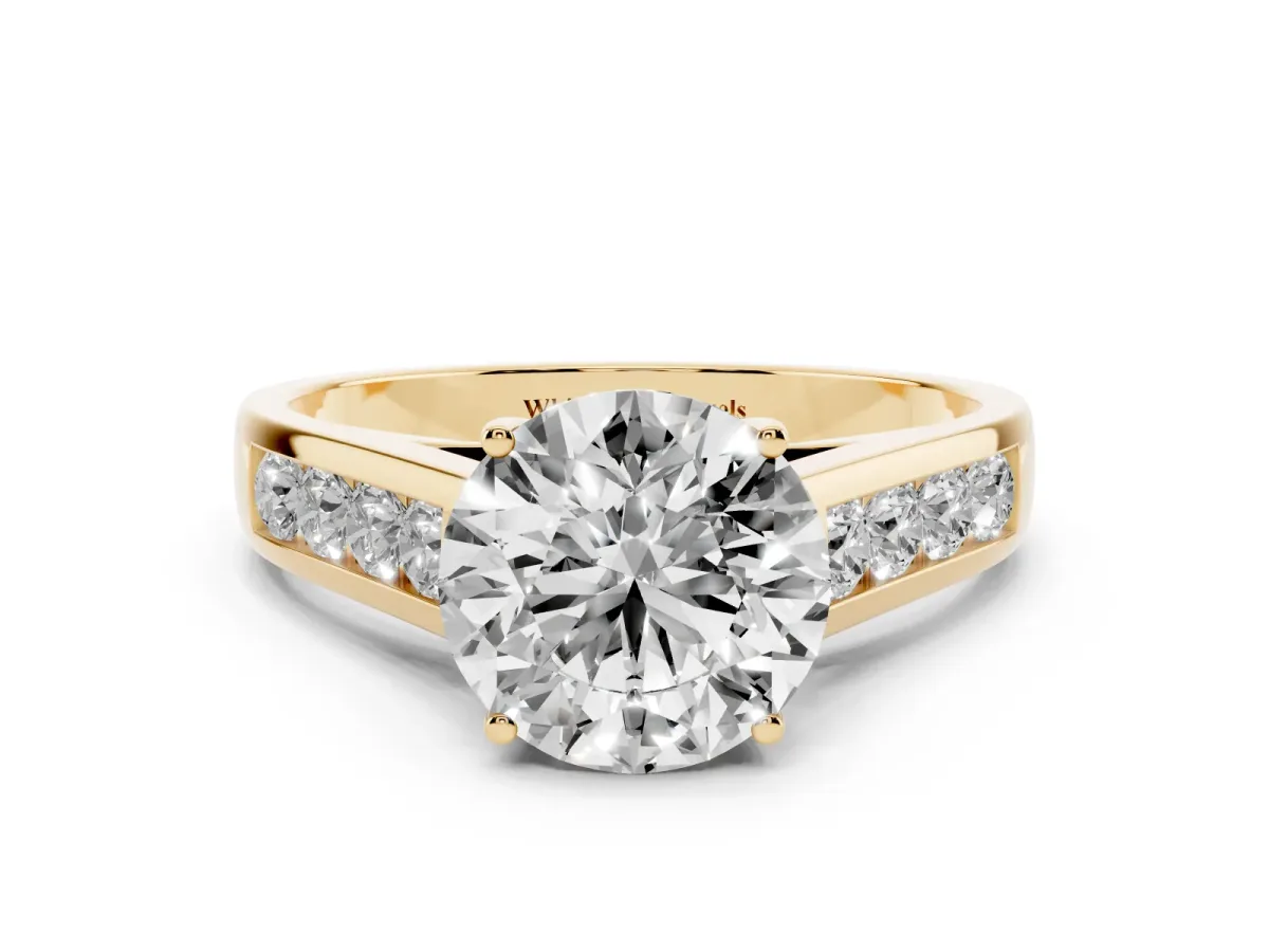 Round Cut Brilliant Channel-Set Solitaire Ring with Four-Prong Setting Yellow gold