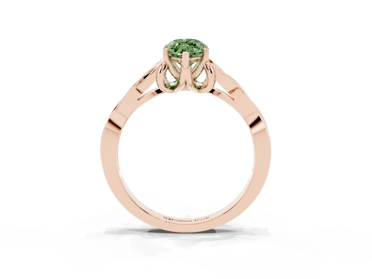 Fancy Green Marquise Cut Diamond Solitaire Engagement Ring with Celtic Knot Band and Four-Prong Setting Rose gold