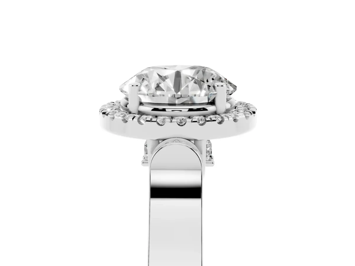 Round Cut Halo Pave Split Shank Prong Setting Ring Silver