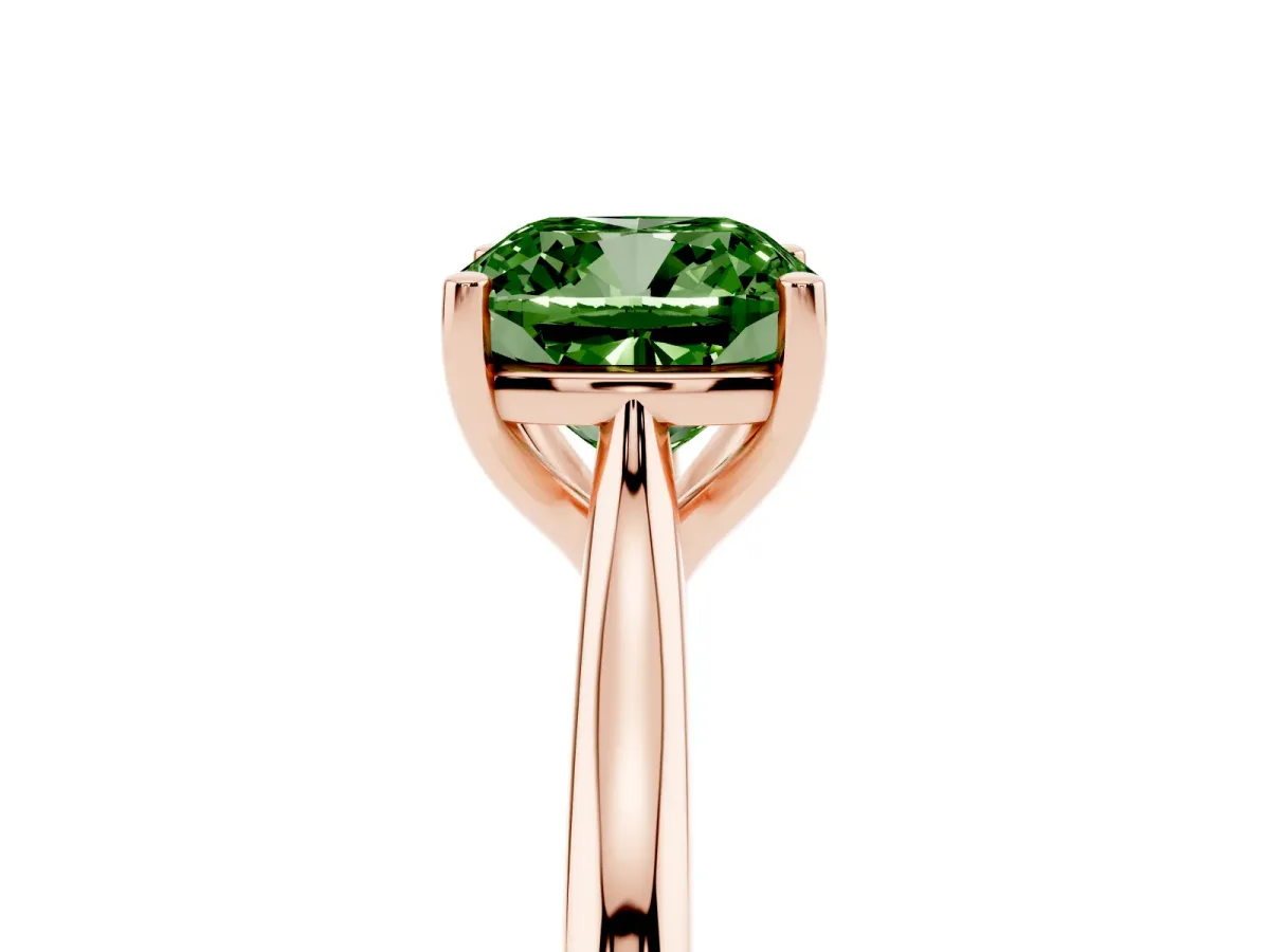 Fancy Green Cushion Cut Cut Solitaire Ring with Cathedral Band and Four-Prong Setting Rose gold