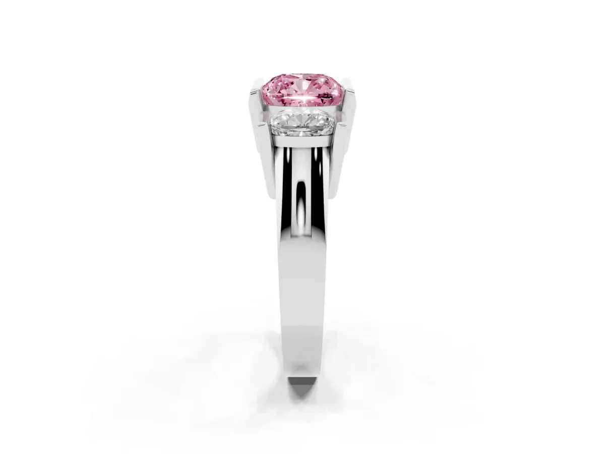 Fancy Pink Three Stone Cushion Cut Cut Channel Set Diamond Ring Platinum