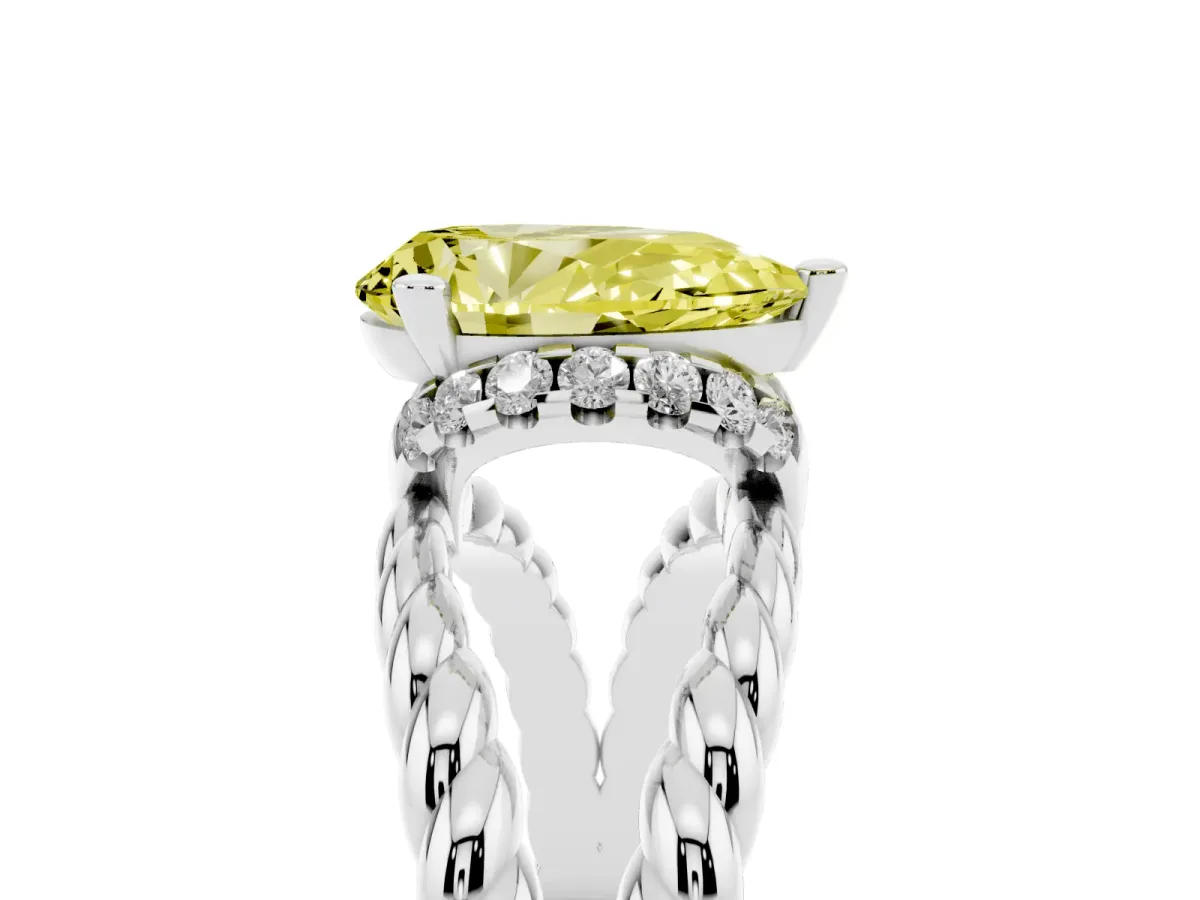 Fancy Yellow Pear Cut Halo Twisted Band Four-Prong Ring Silver