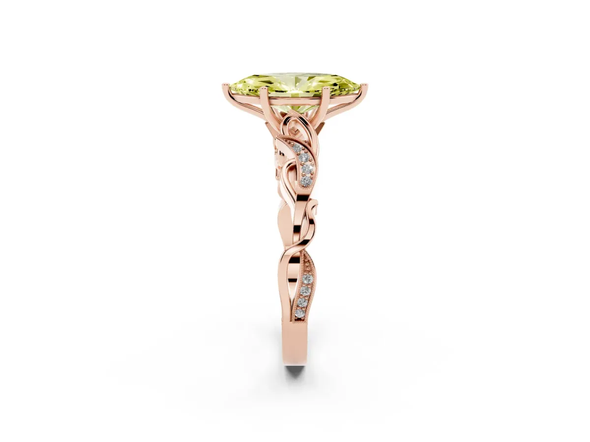 Fancy Yellow Marquise Cut Solitaire Vine Band with Milgrain Prong Setting Rose gold