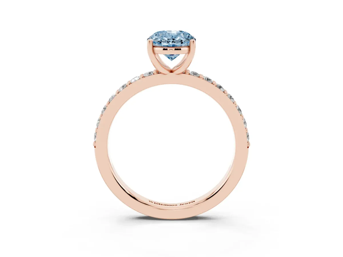 Fancy Blue Oval Cut Cut Diamond Solitaire with Pave Band and Four-Prong Setting Rose gold