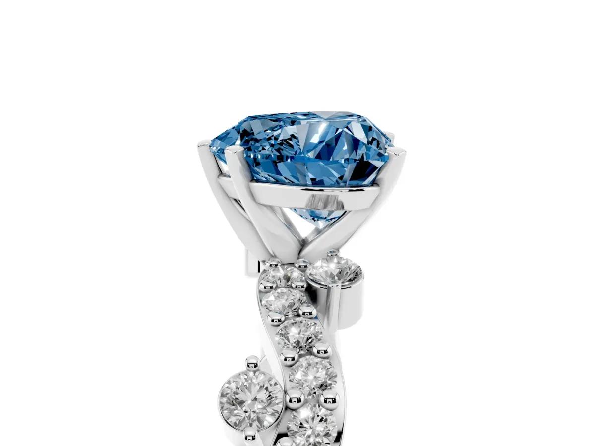 Fancy Blue Heart Cut Cut Solitaire Diamond Twisted Band with Pave Setting Platinum