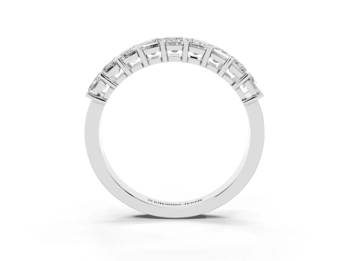 Emerald Cut Diamond Prong-Set Eternity Band Silver
