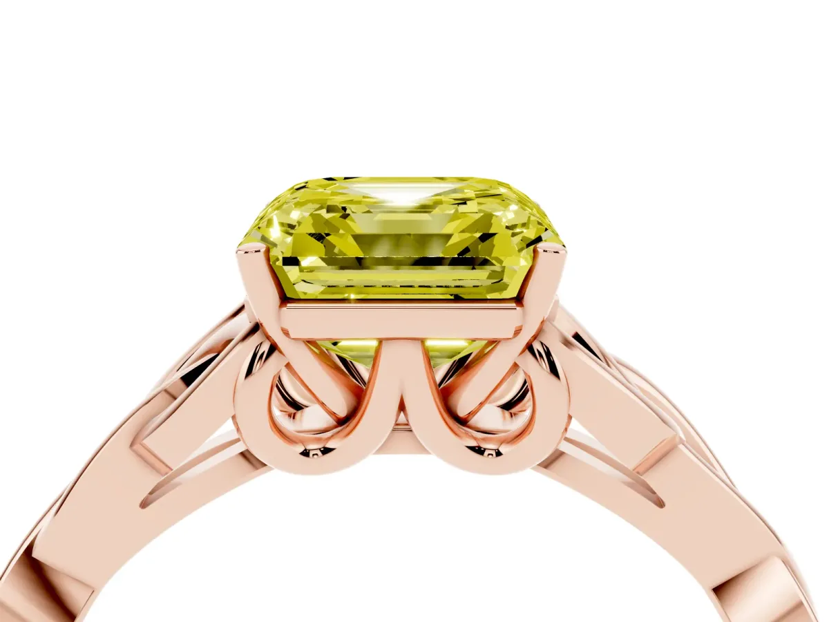 Fancy Yellow Asscher Cut Diamond Solitaire Engagement Ring with Celtic Knot Band and Four-Prong Setting Rose gold