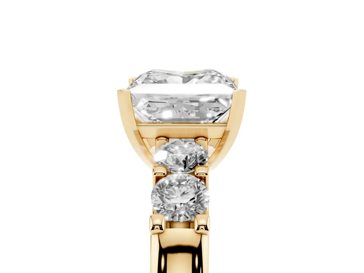 Princess Cut Brilliant Cut Diamond Five-Stone Prong Set Engagement Ring with Channel Band Yellow gold